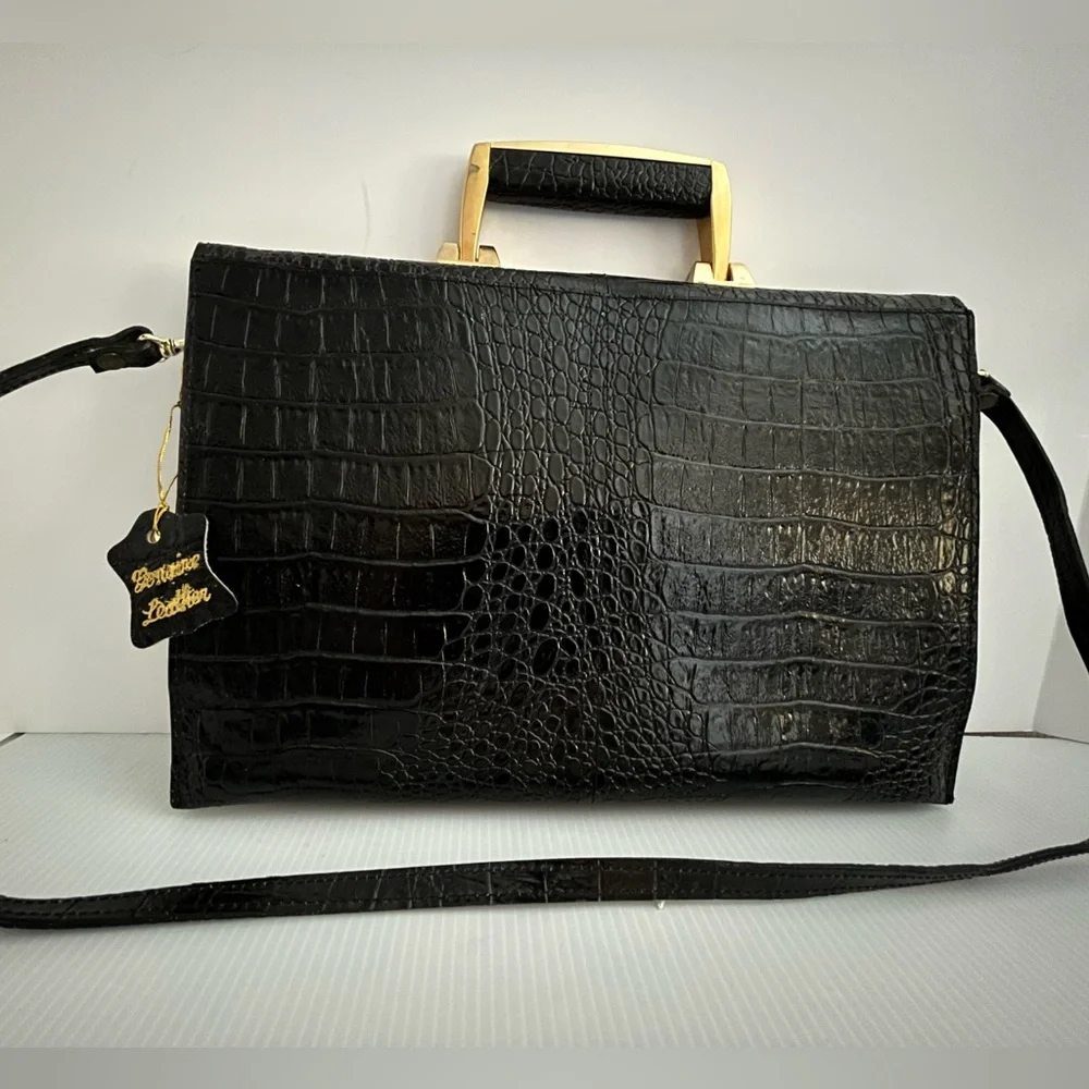 Vintage Genuine Reptile Embossed Patent Leather Small Briefcase/Shoulder Bag - Picture 6 of 16